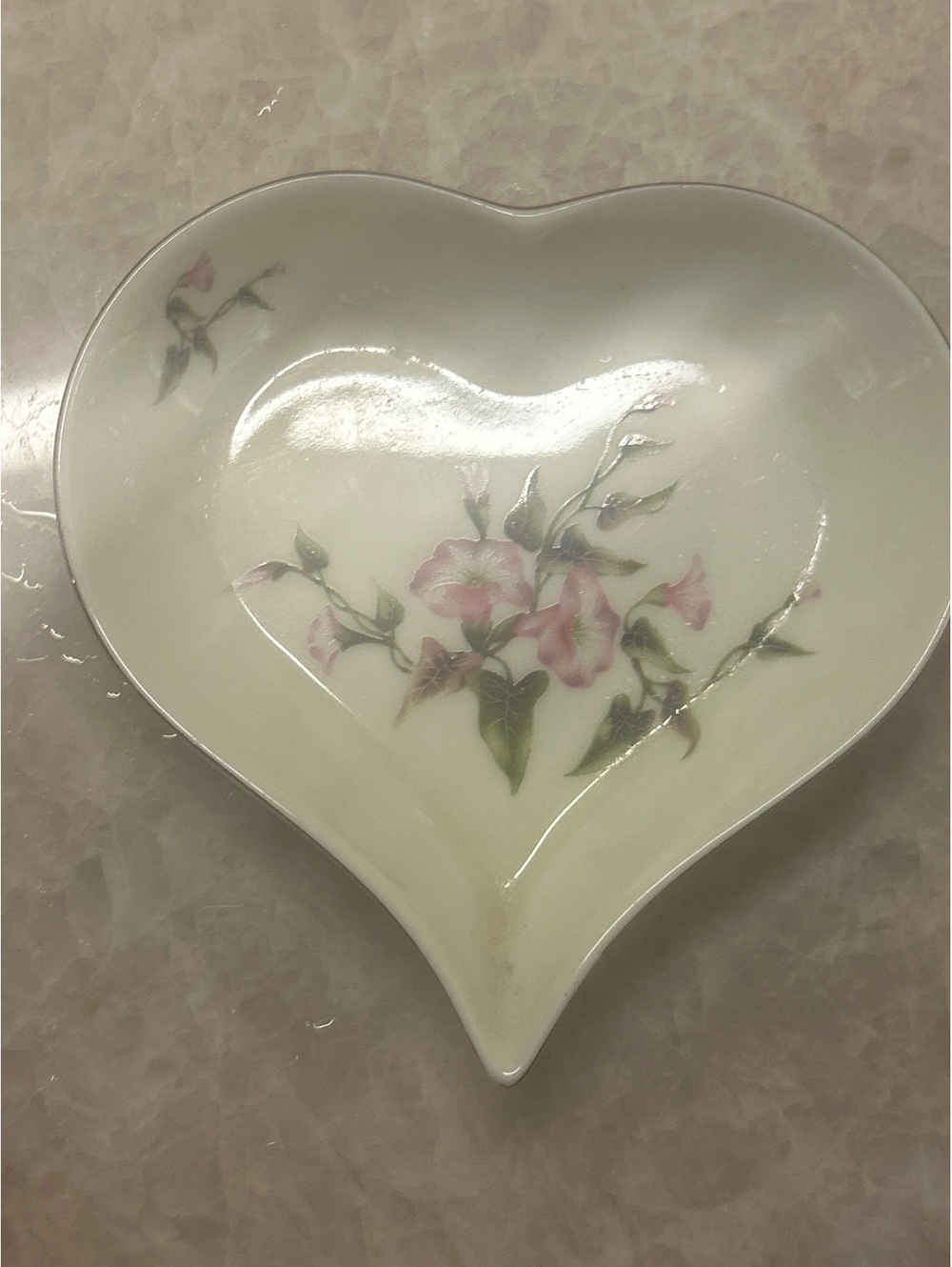Vintage Russ Berrie Porcelain Heart Trinket Dish - Pink Floral 4446 Japan